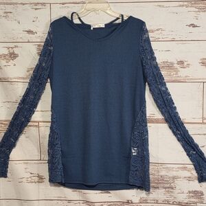 Rosegal Blue Asymmetrical Cut Out Long Sleeve Blouse